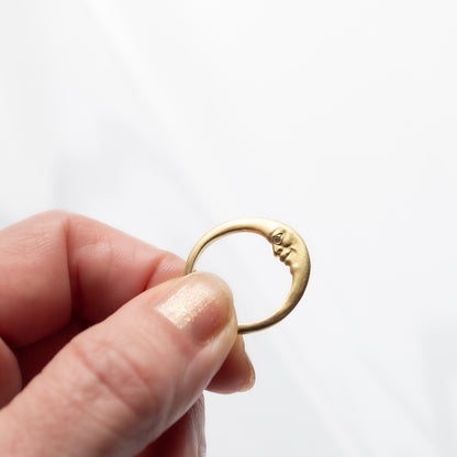 Gold Crescent Moonface Ring