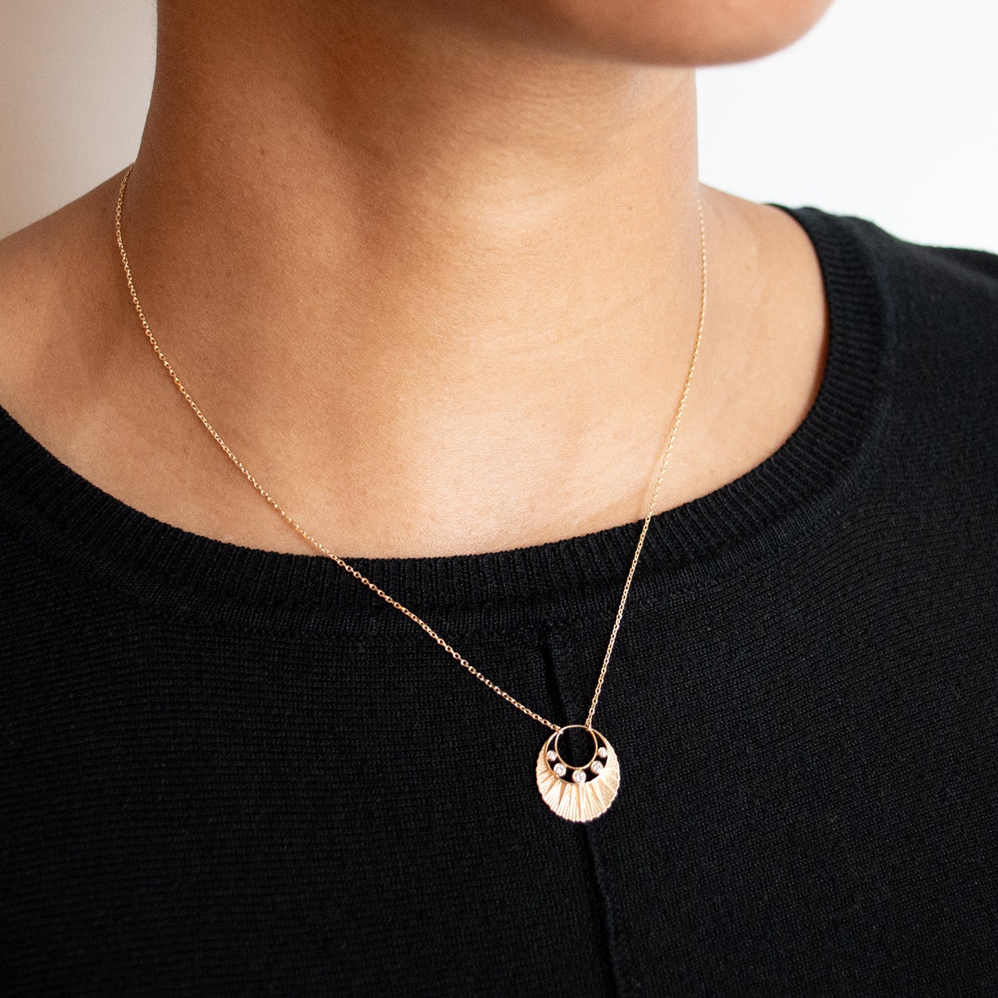 Five Diamond Moon Crescent Necklace