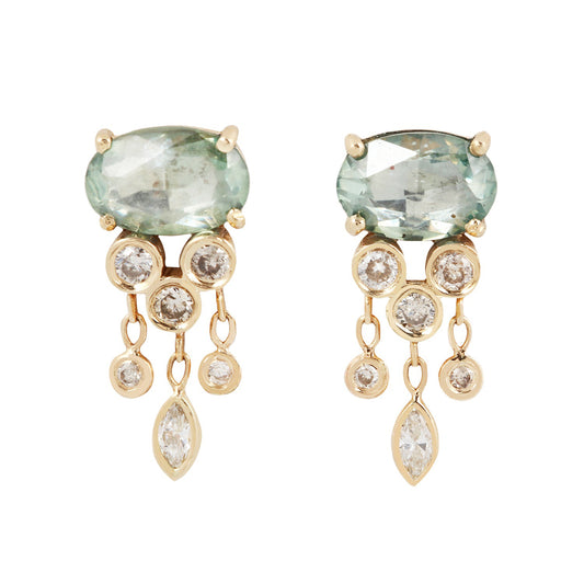 Green Sapphire & Diamond Jellyfish Earrings