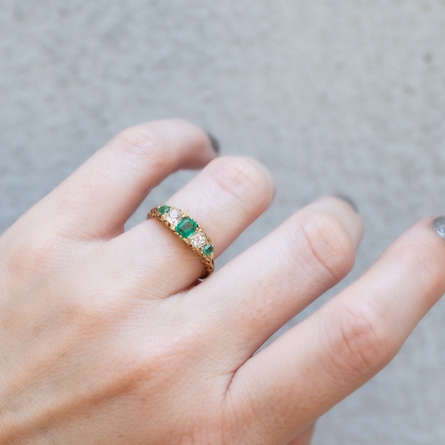 Emerald & Diamond Half Hoop Ring