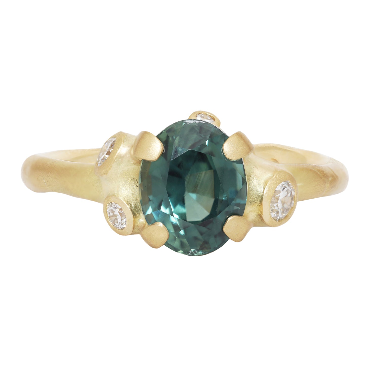 Oval Teal Sapphire Cluster Ring