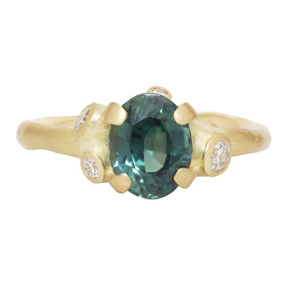 Oval Teal Sapphire Cluster Ring