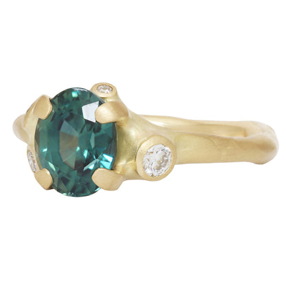 Oval Teal Sapphire Cluster Ring