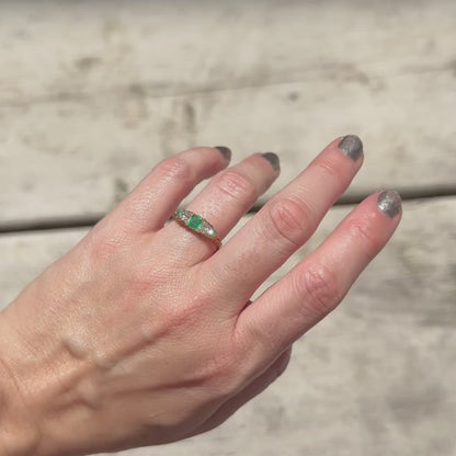 Emerald & Diamond Half Hoop Ring