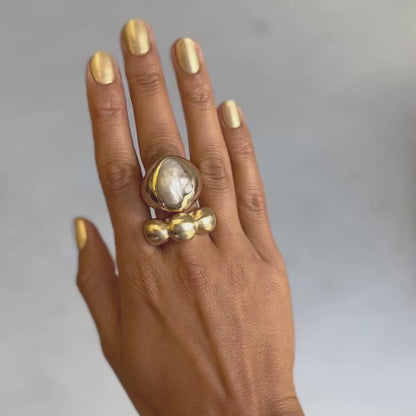 Gold Three Peony Buds Ring